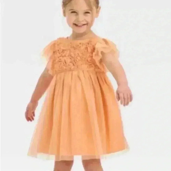 Toddler Tulle Peach Orange Shimmer Rosette Layered Pretty Party Dress NEW  2T - Picture 5 of 13